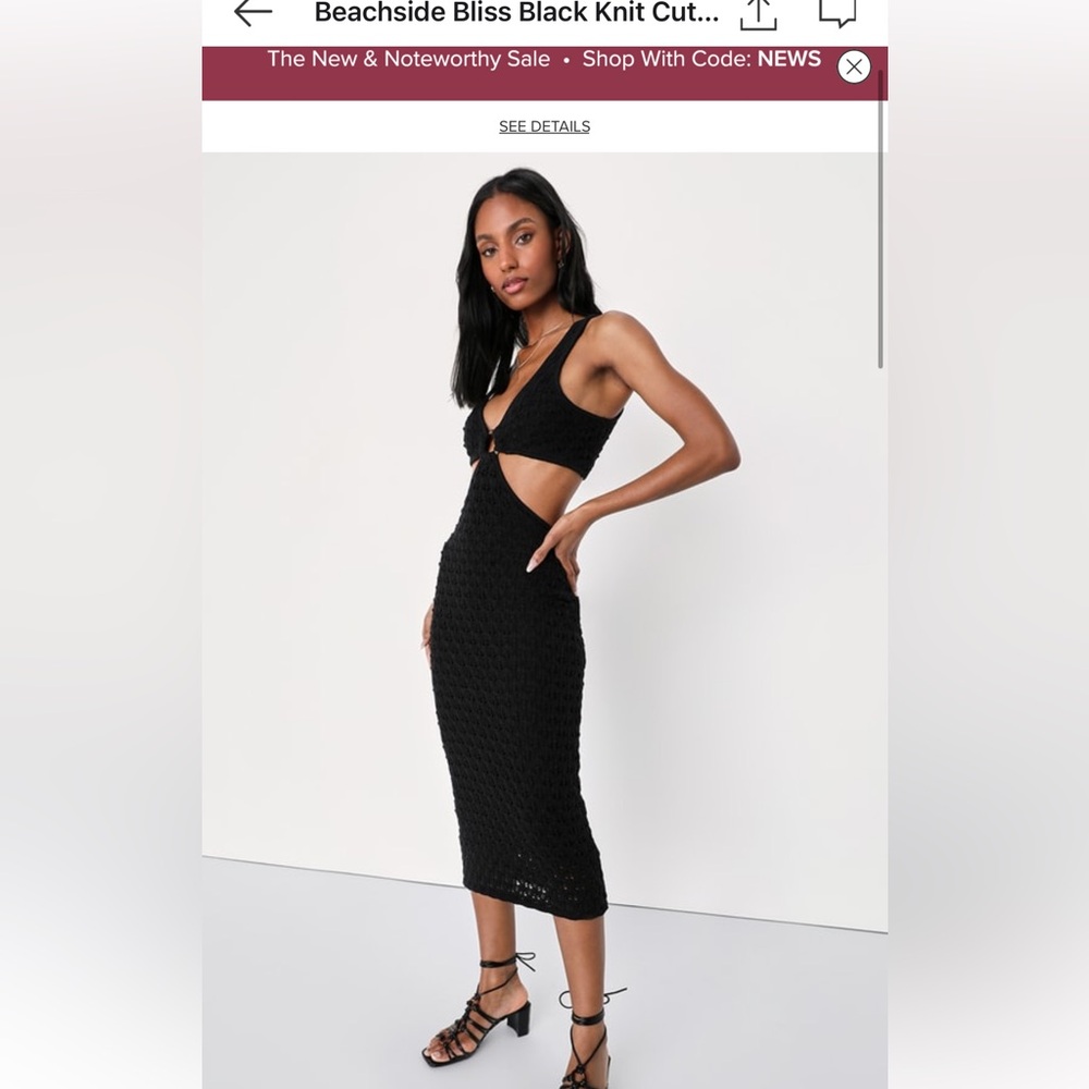 Lulus NWT Sold Out Beachside Bliss Black Knit Cutout Sleeveless Midi Dre…